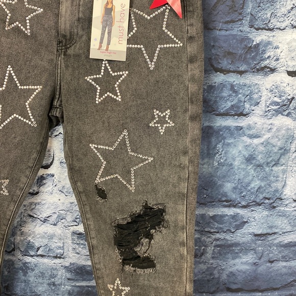 Y2K Baggy Rhinestone Star Embellished High Waisted  Jeans - Picture 5 of 11